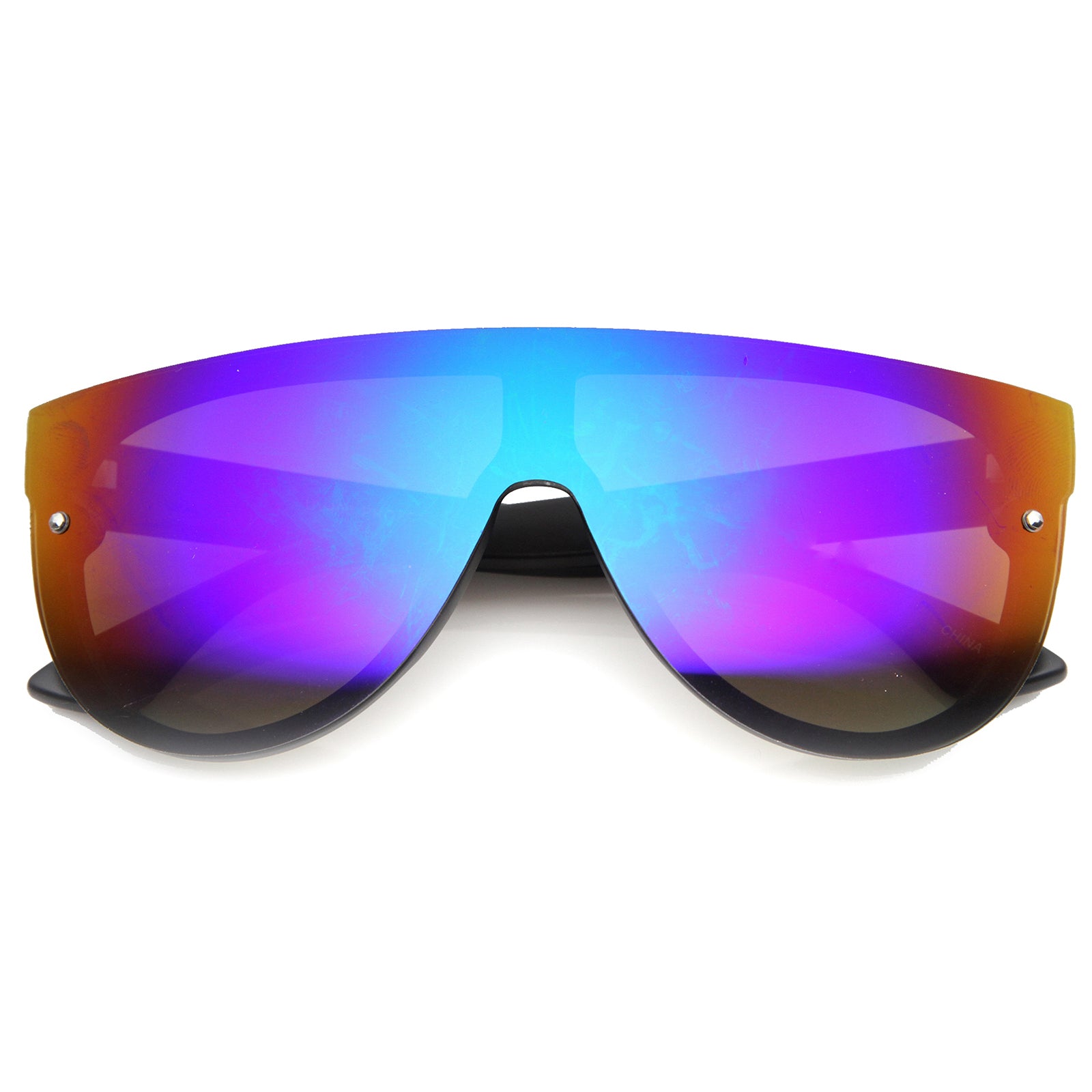 Modern Fashion Flat Top Flash Mirror Shield Plastic Aviator Sunglasses