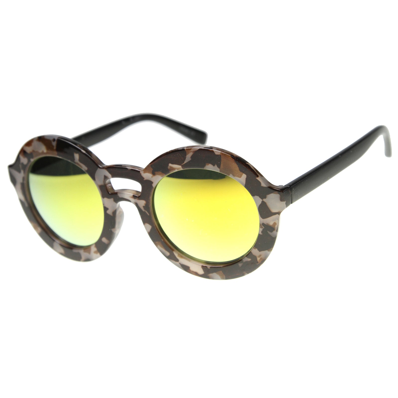 Womens Round Sunglasses With UV400 Protected Mirrored Lens 