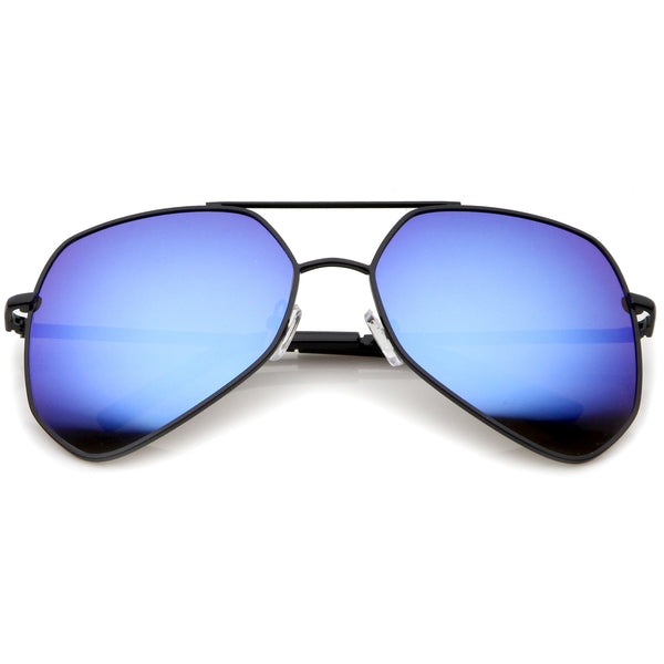 Modern Hexagonal Geometric Metal Crossbar Mirror Lens Aviator Sunglass