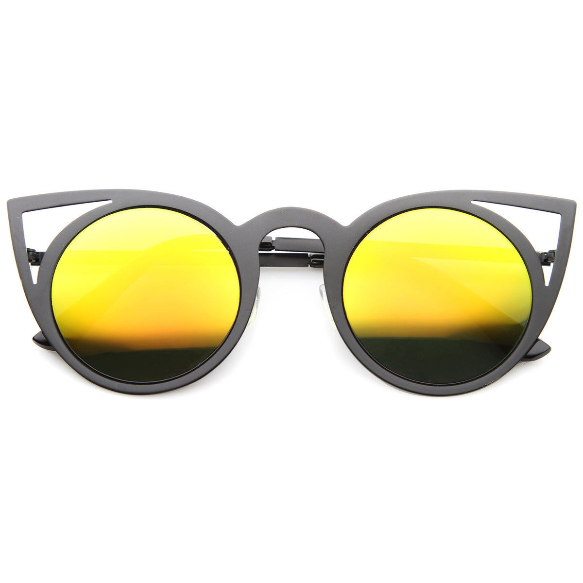 Womens Fashion Round Metal Cut-Out Flash Mirror Lens Cat Eye 