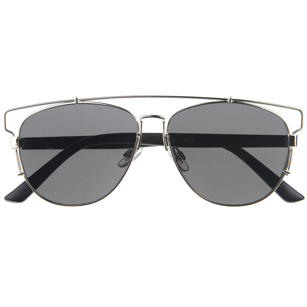 Modern Fashion Full Metal Crossbar Technologic Flat Lens Aviator Sunglasses 54mm