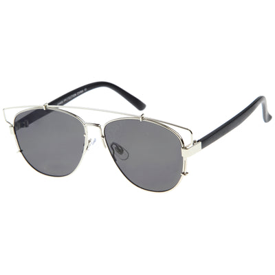 Modern Fashion Full Metal Crossbar Technologic Flat Lens Aviator Sunglasses 54mm