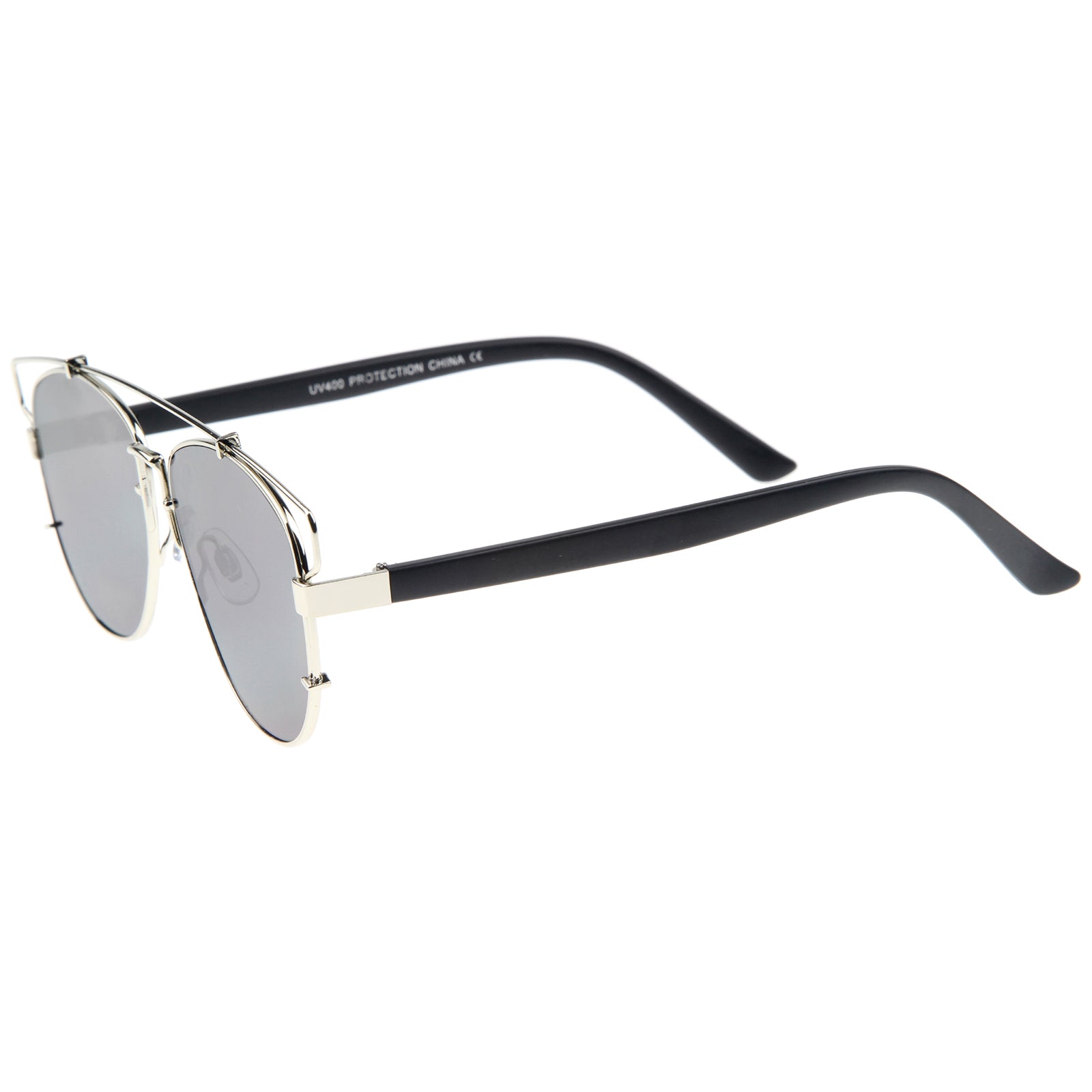 Modern Fashion Full Metal Crossbar Technologic Flat Lens Aviator Sunglasses 54mm