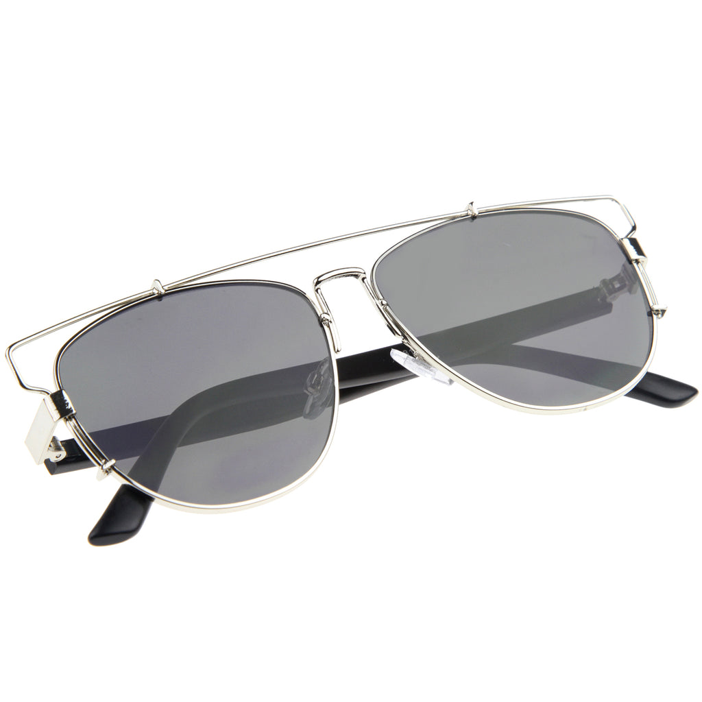 Modern Fashion Full Metal Crossbar Technologic Flat Lens Aviator Sunglasses 54mm