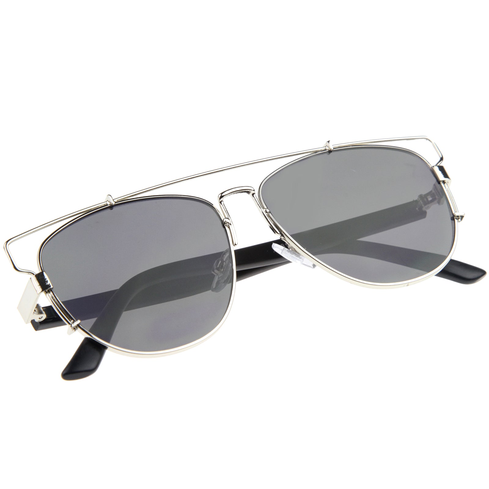 Modern Fashion Full Metal Crossbar Technologic Flat Lens Aviator Sunglasses 54mm