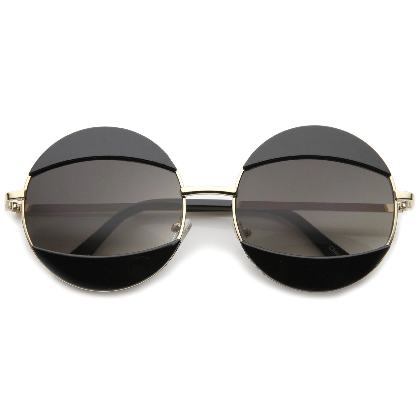Women\'s High Fashion Eyelid Metal Frame Oversize Round Sunglasses 58mm