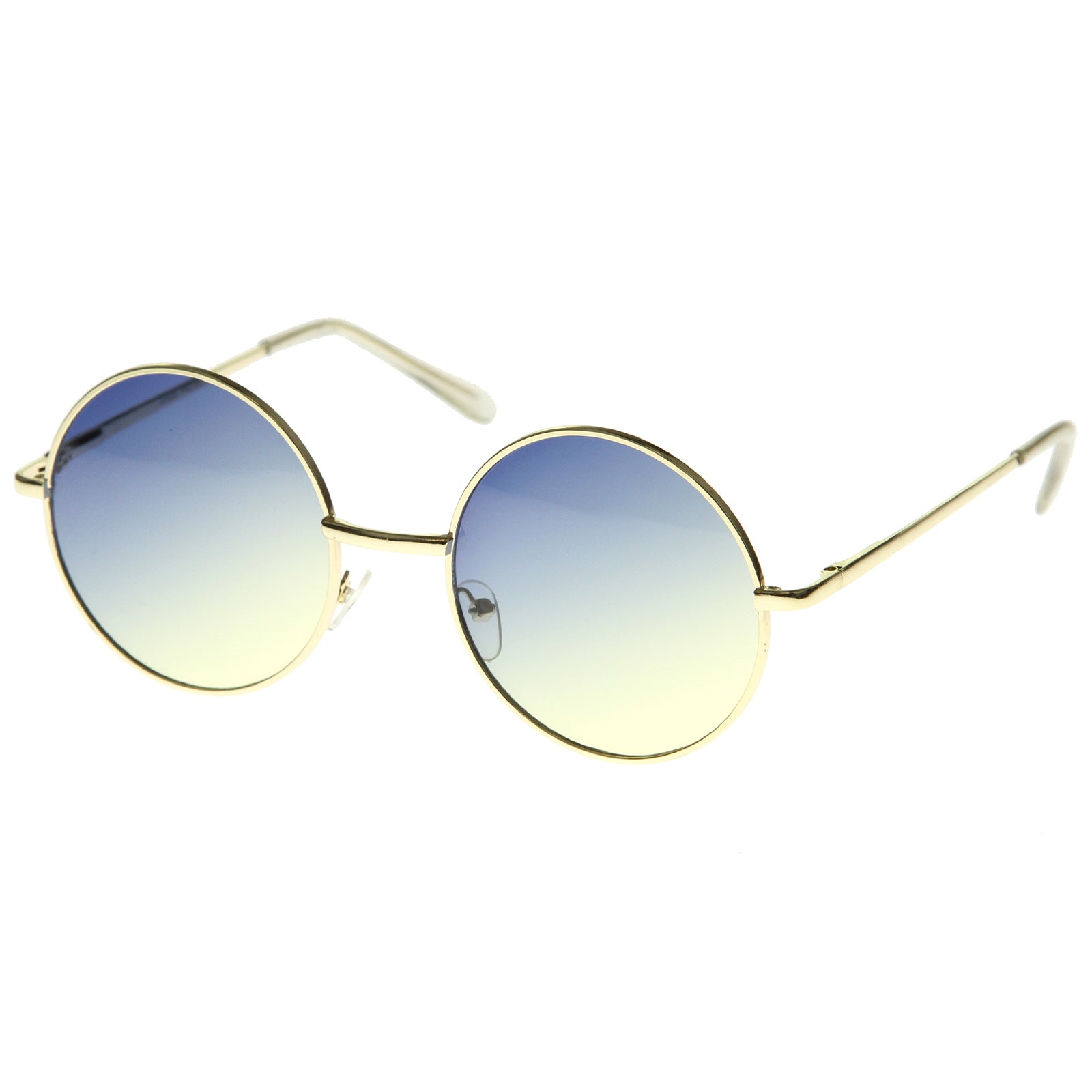 Womens Metal Round Sunglasses with UV400 Protected Gradient Lens, Gold / Blue-Yellow-Fade