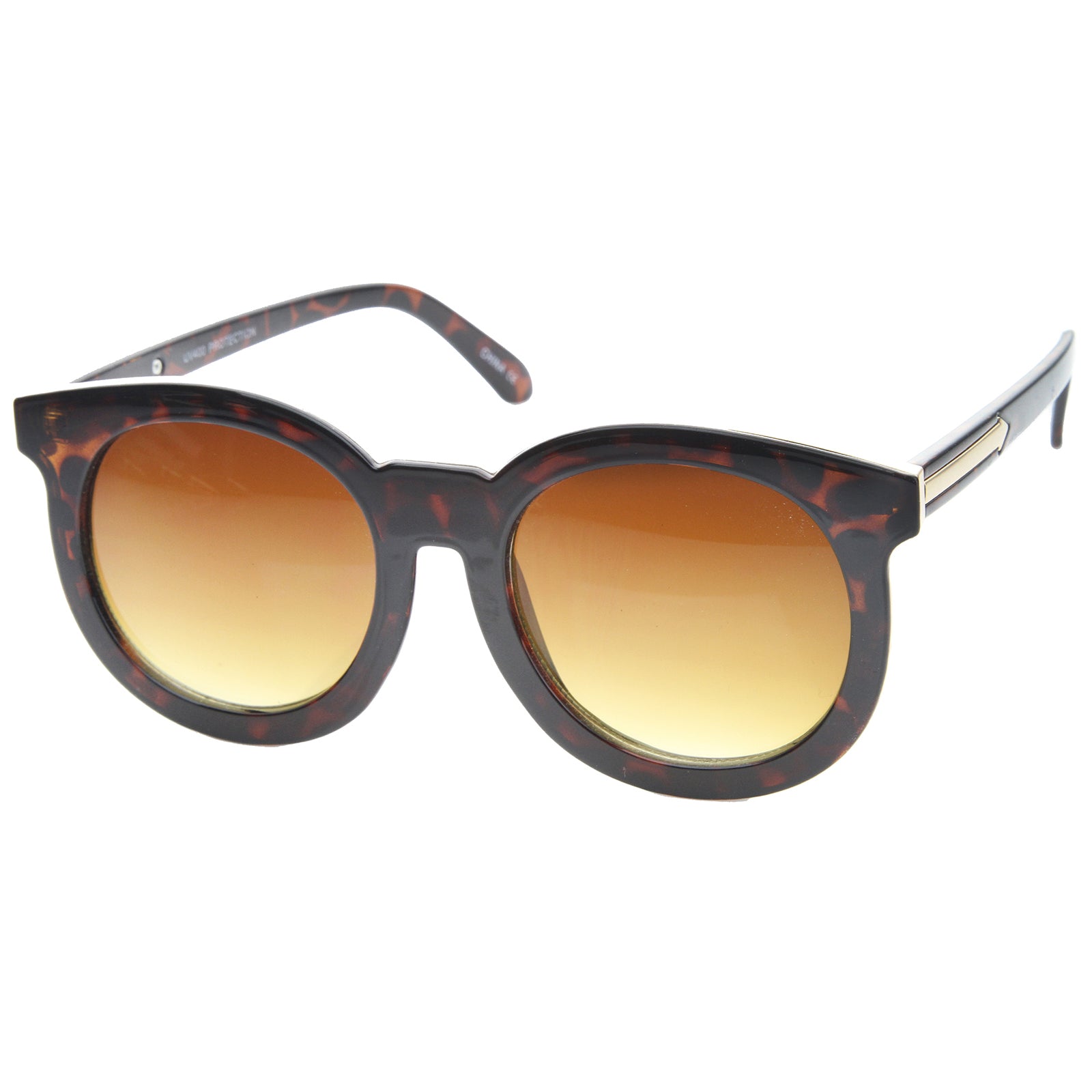 Women's Chic Oversized Horn Rimmed Flat Lens Round Sunglasses 64mm
