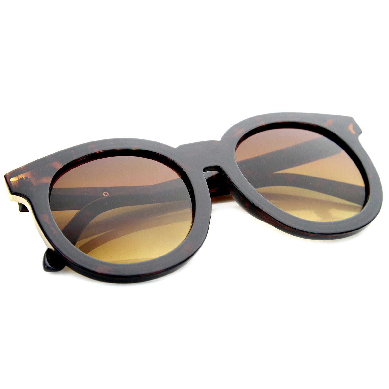Women's Chic Oversized Horn Rimmed Flat Lens Round Sunglasses 64mm