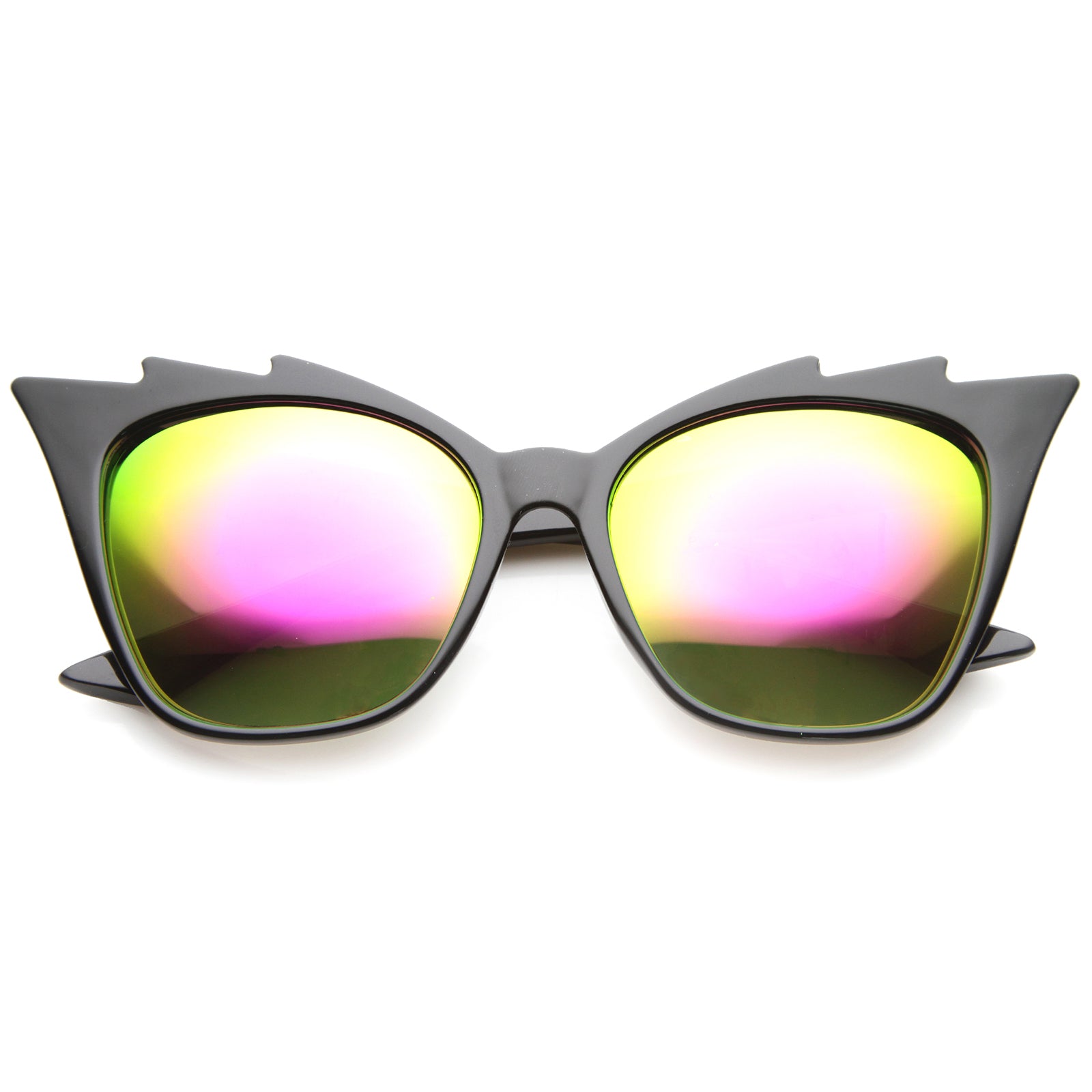 Womens Fashion Jagged Edge Staggered Flash Mirror Lens Cat Eye Sunglasses, Black / Pink