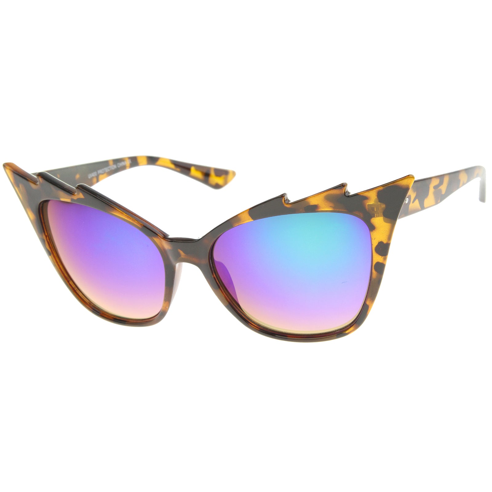 sunglassLA Unisex Womens Fashion Jagged Edge Staggered Flash Mirror Lens Cat  Eye Sunglasses (Tortoise / Midnight) - 60mm 
