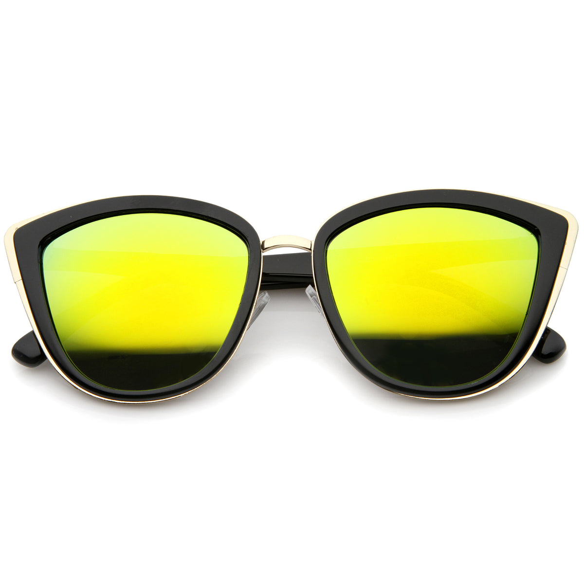 High Fashion Metal Outer Frame Color Mirror Lens Oversized Cat Eye Sun