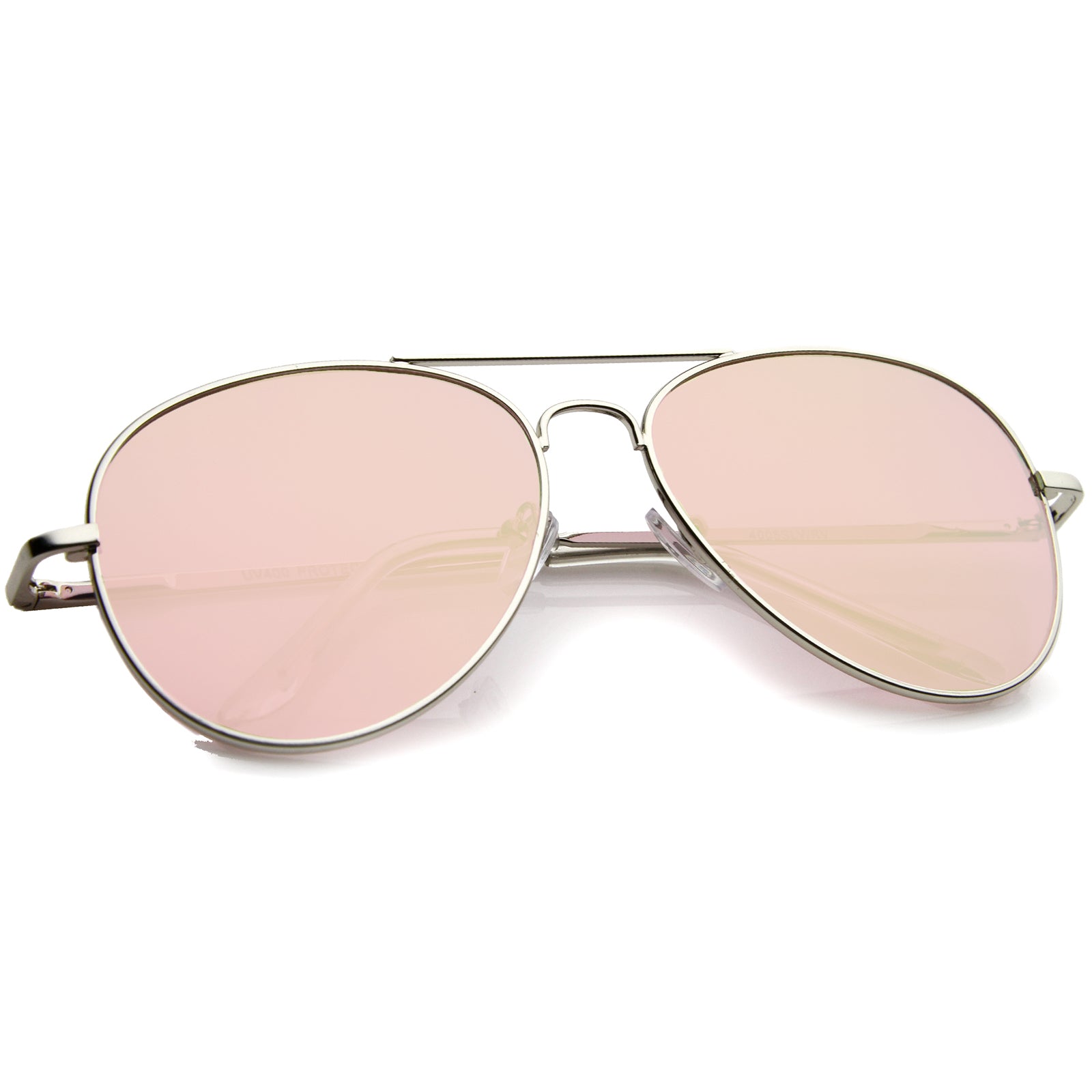 Small Matte Metal Rose Gold Pink Mirror Flat Lens Aviator Sunglasses 56mm