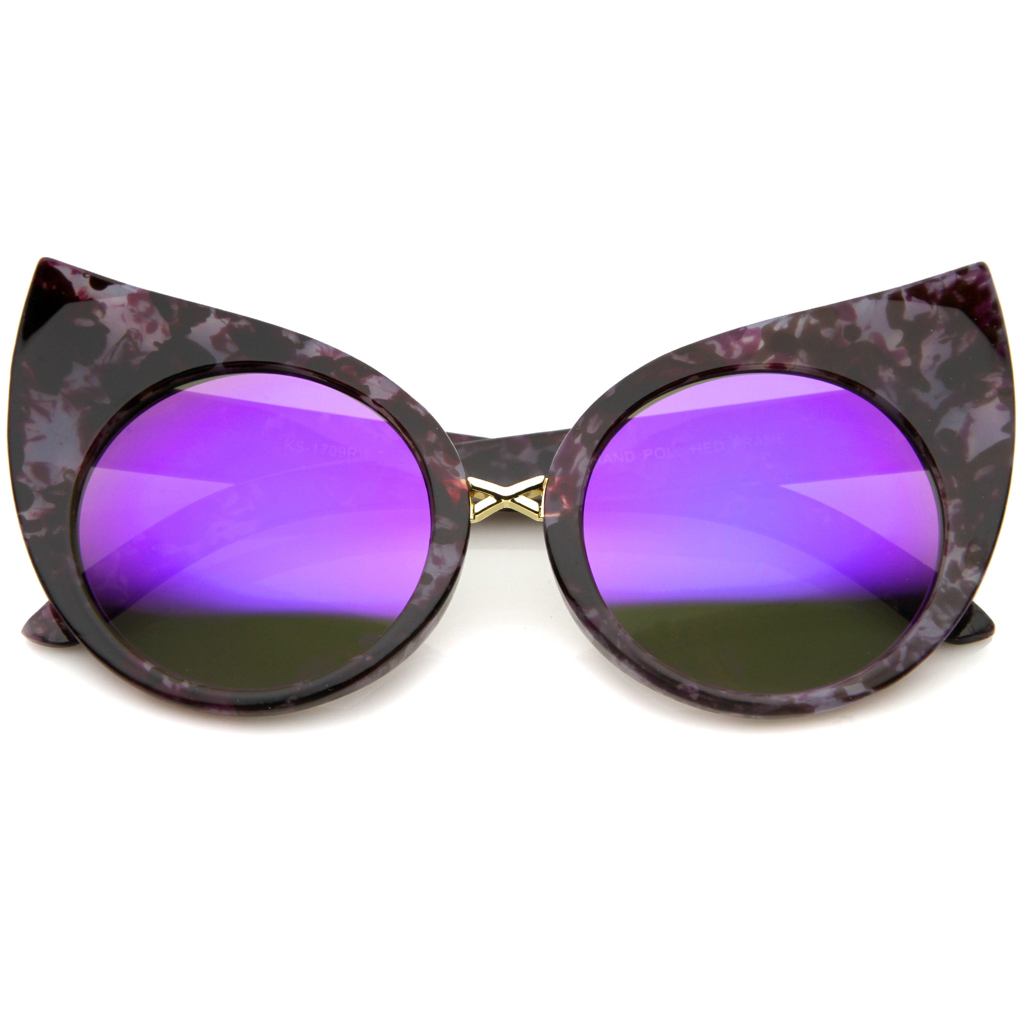 Womens Fashion Open Metal Frame Mirrored Lens Cat Eye Sunglasses 55mm 