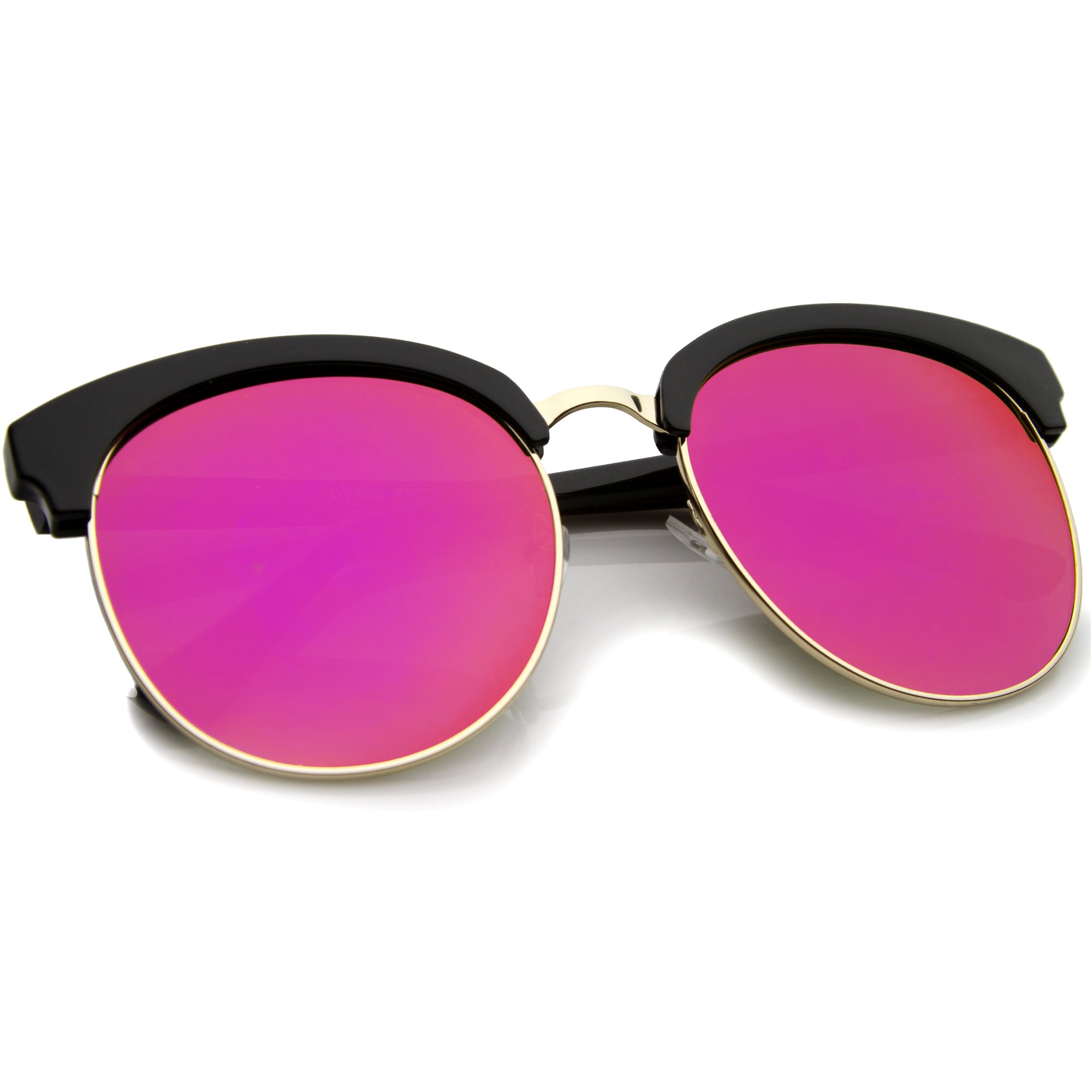 Womens Oversize Half-Frame Mirrored Flat Lens Round Sunglasses 68mm 