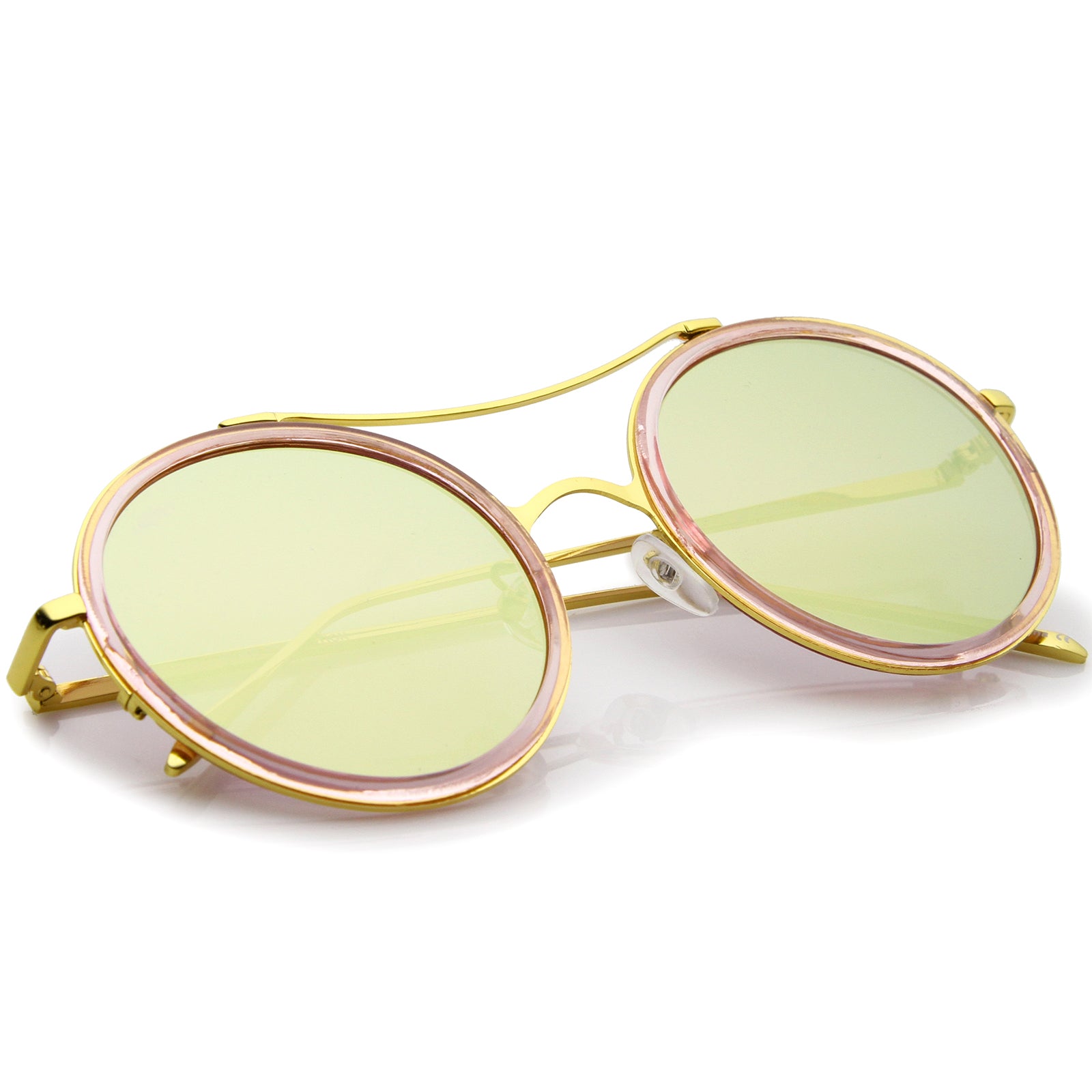 Pink Gold Round Sunglasses - Gold