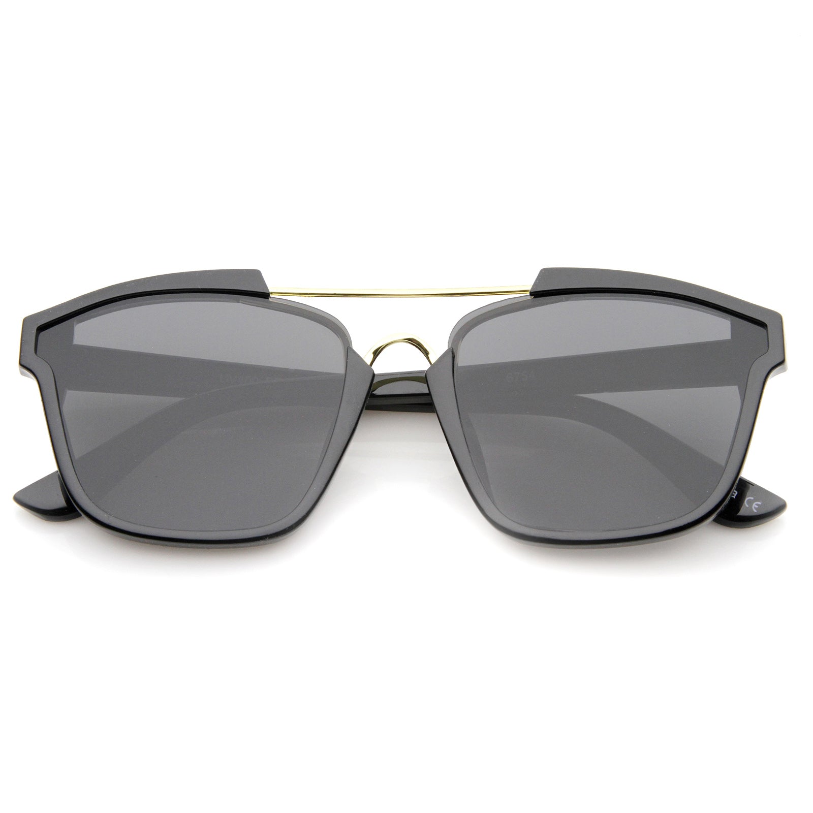 Modern Semi-Rimless Horn Rimmed Crossbar Flat Lens Square Sunglasses 58mm, Black-Gold / Smoke