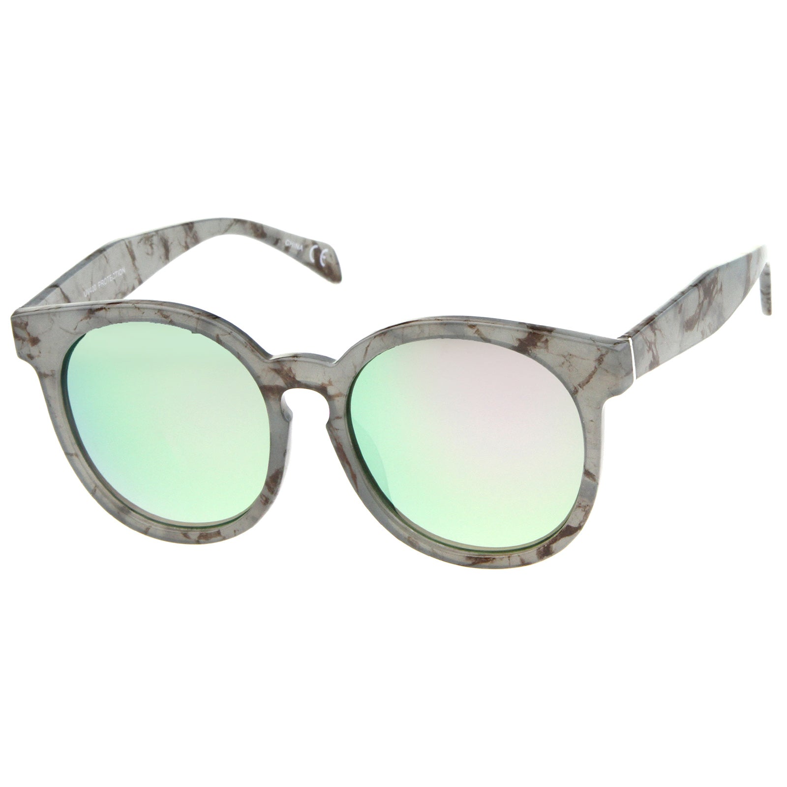 sunglassLA Unisex Womens Oversize Side Cut Marble Frame Iridescent Lens Cat  Eye Sunglasses (Green / Green Mirror) - 59mm 