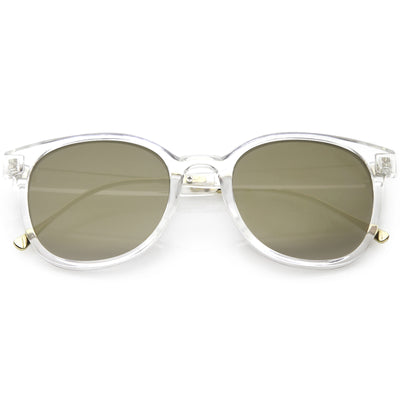 Modern Translucent Horn Rimmed Sunglasses with Round Mirrored Lens 52mm