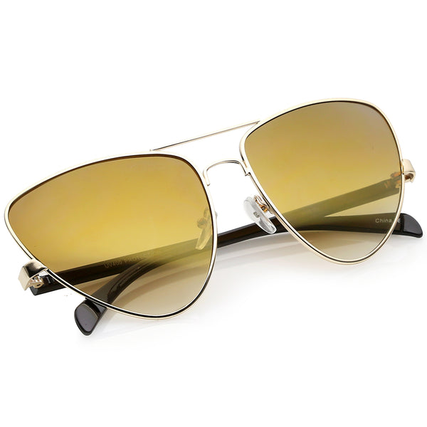 Oversize Metal Crossbar Colored Mirror Lens Cat Eye Sunglasses 60mm