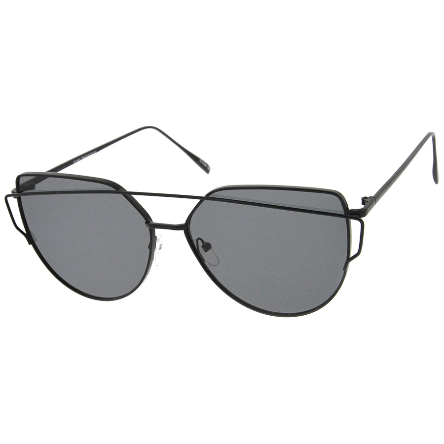 Oversize Metal Frame Thin Temple Flat Lens Aviator Sunglasses 62mm