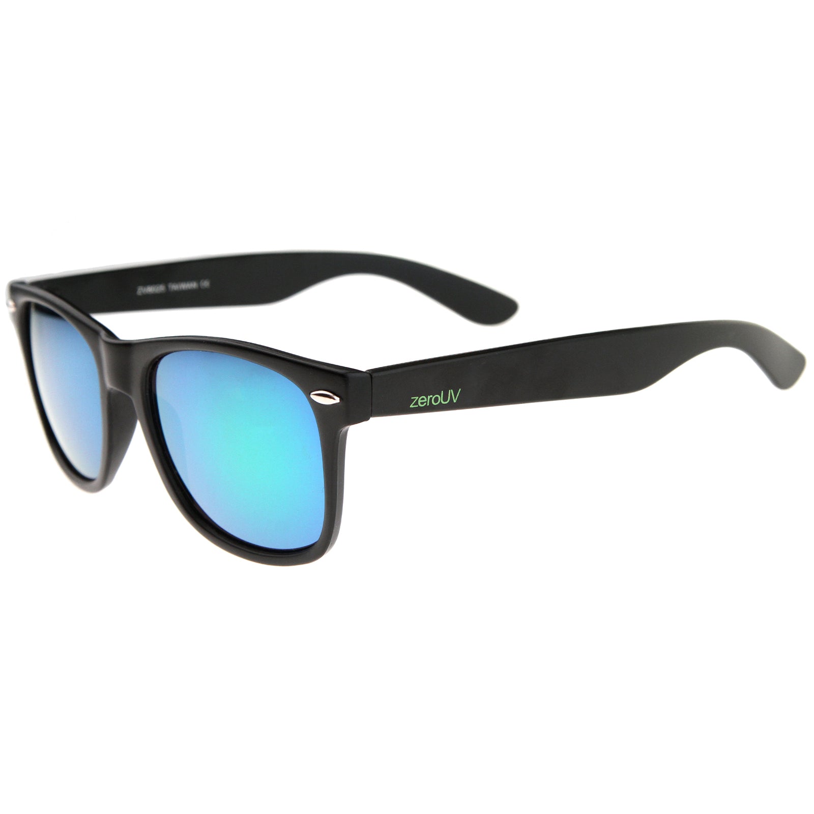 zeroUV - Matte Finish Color Mirror Lens Large Square Horn Rimmed Sunglasses 55mm (Black / Forest)