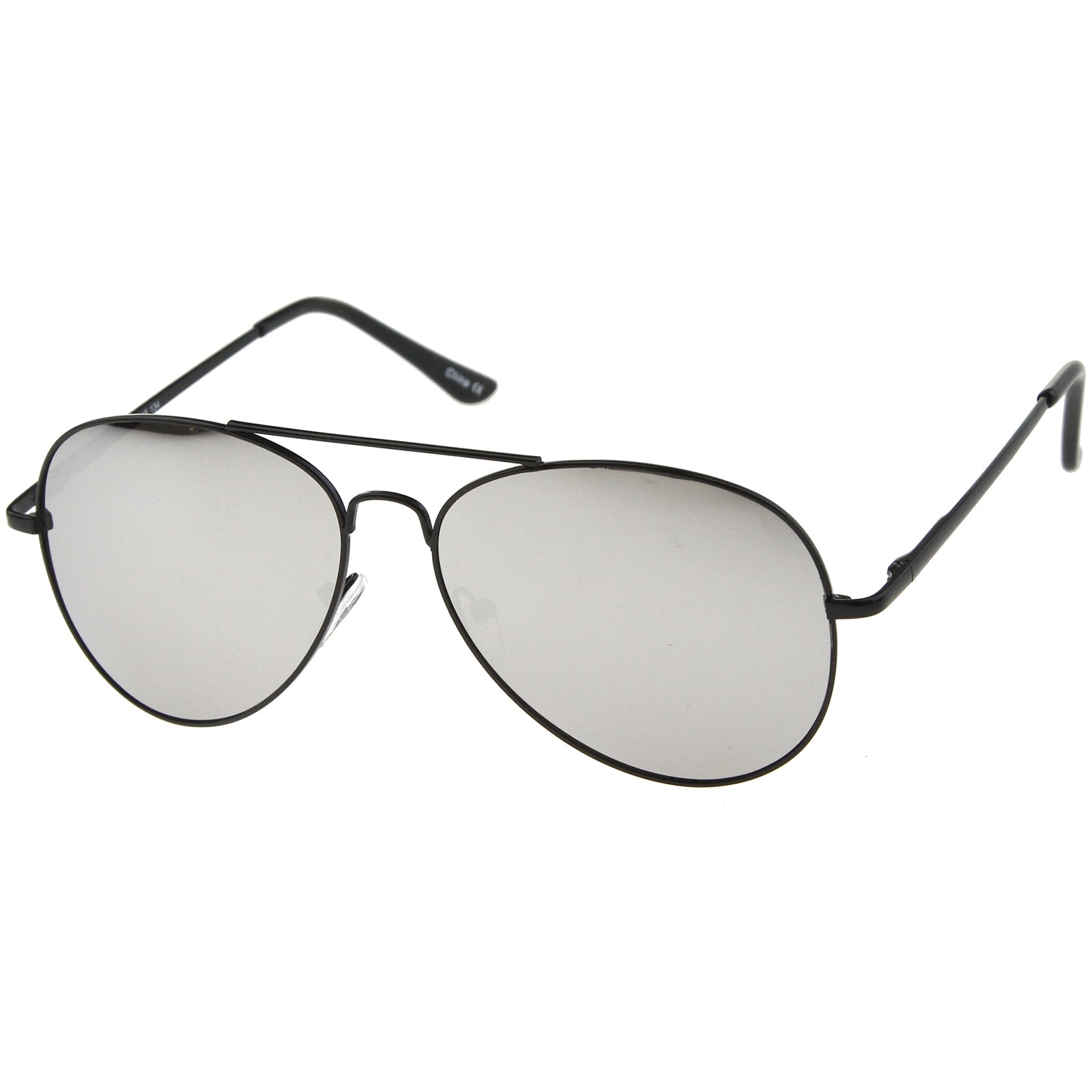zeroUV - Classic Metal Frame Spring Hinges Color Mirror Lens Aviator Sunglasses 56mm (Black / Silver Mirror)