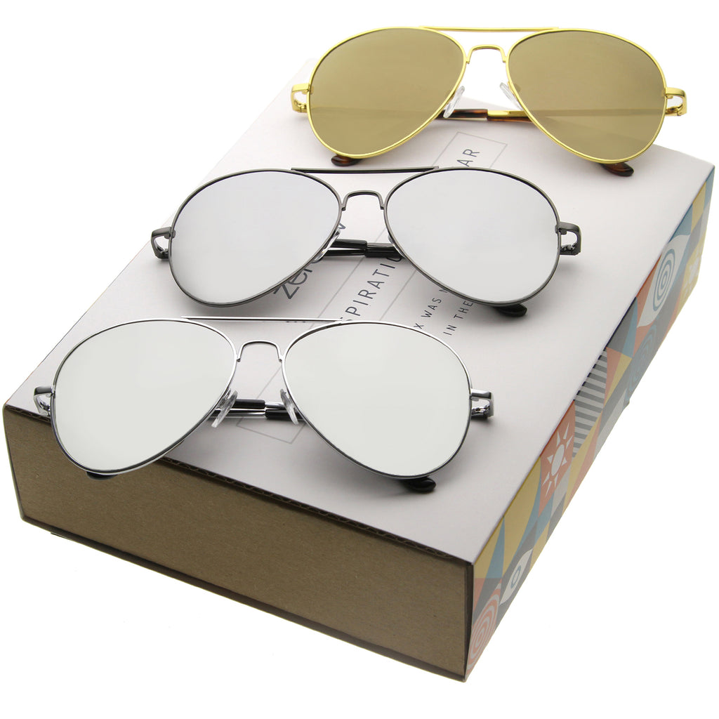 Gafas de sol de aviador con marco clásico de metal, bisagras de resorte y lentes de espejo de color B607