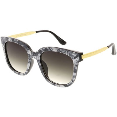 Modern Marble Print Square Sunglasses Horn Rimmed Round Gradient Lens 53mm, Grey / Lavender