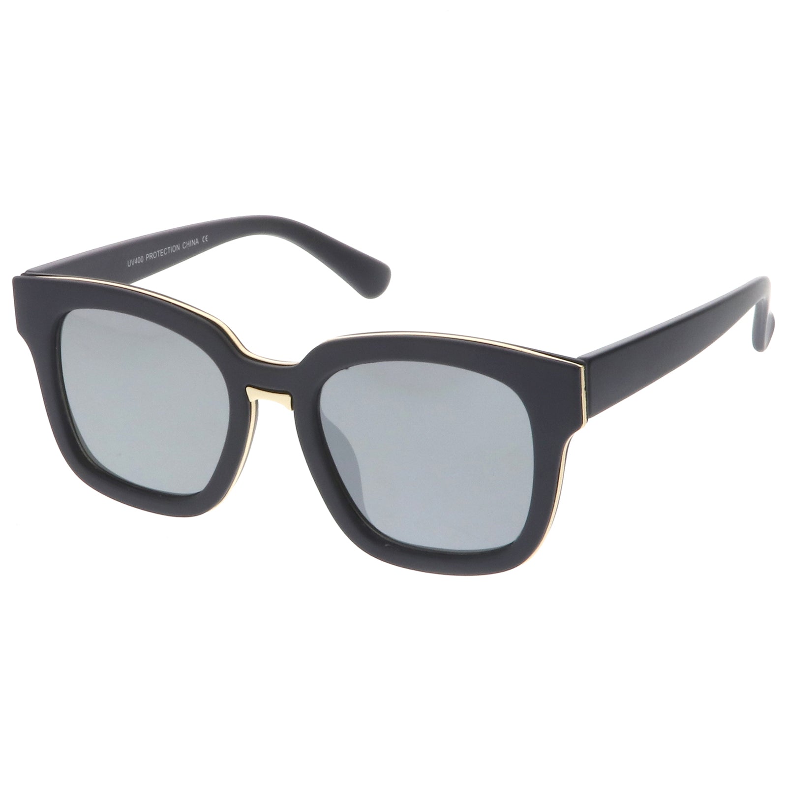 Modern Metal Trim Bridge Square Mirror Flat Lens Horn Rimmed Modern Metal Trim Bridge Square Mirror Flat Lens Horn Rimmed