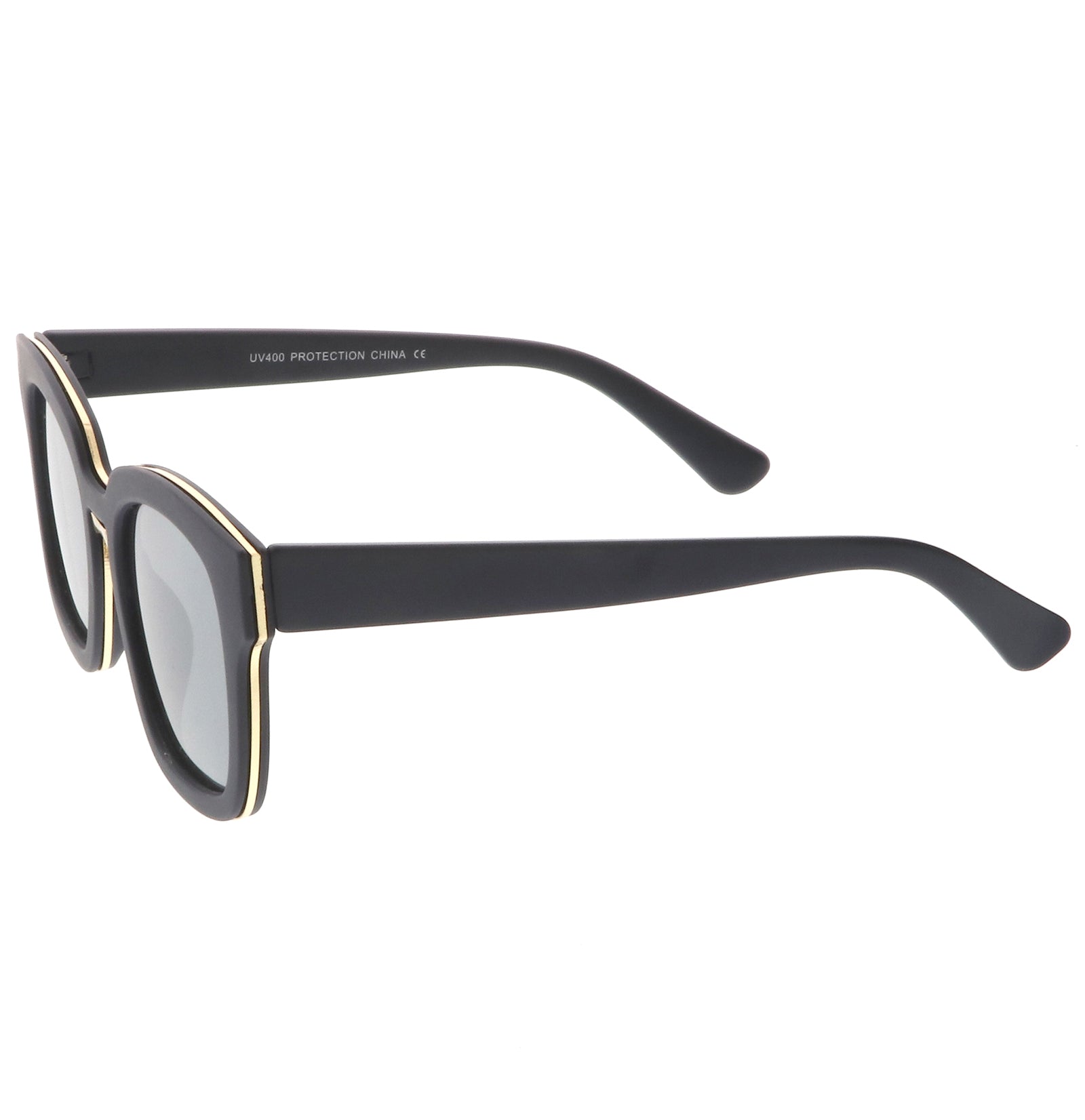 Modern Flat Mirror Lens Horned Rim Sunglasses - zeroUV