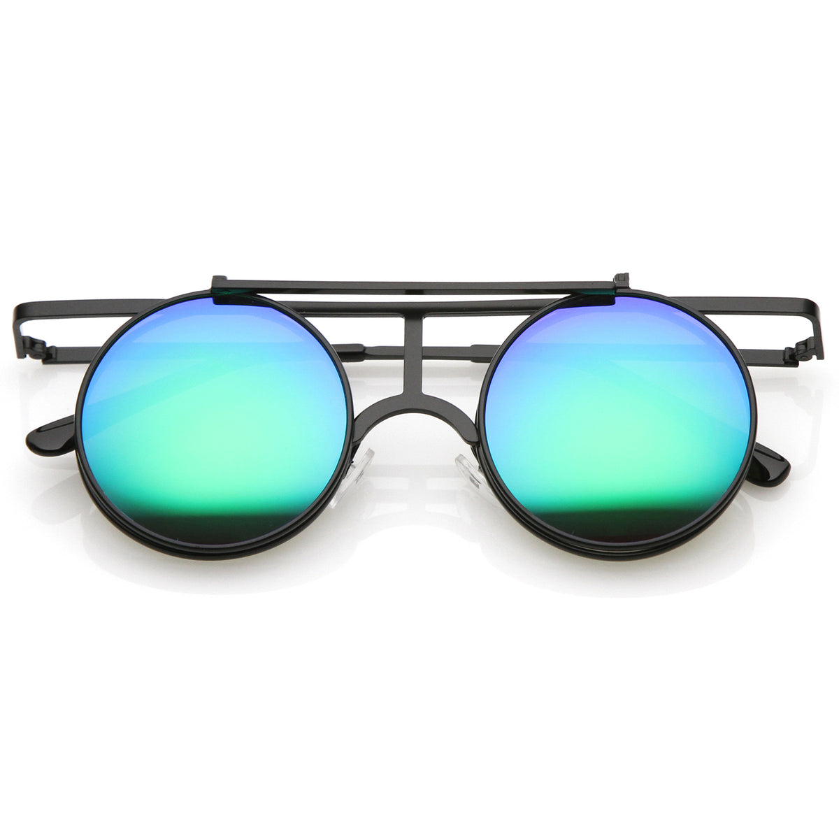 Steampunk Flip Up Cover Flat Top Colored Mirror Clear Lens Round Sungl Sunglassla