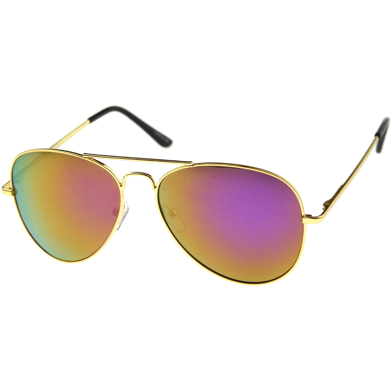 Classic Metal Frame Spring Hinges Color Mirror Lens Aviator Sunglasses 56mm, Gold / Purple Mirror