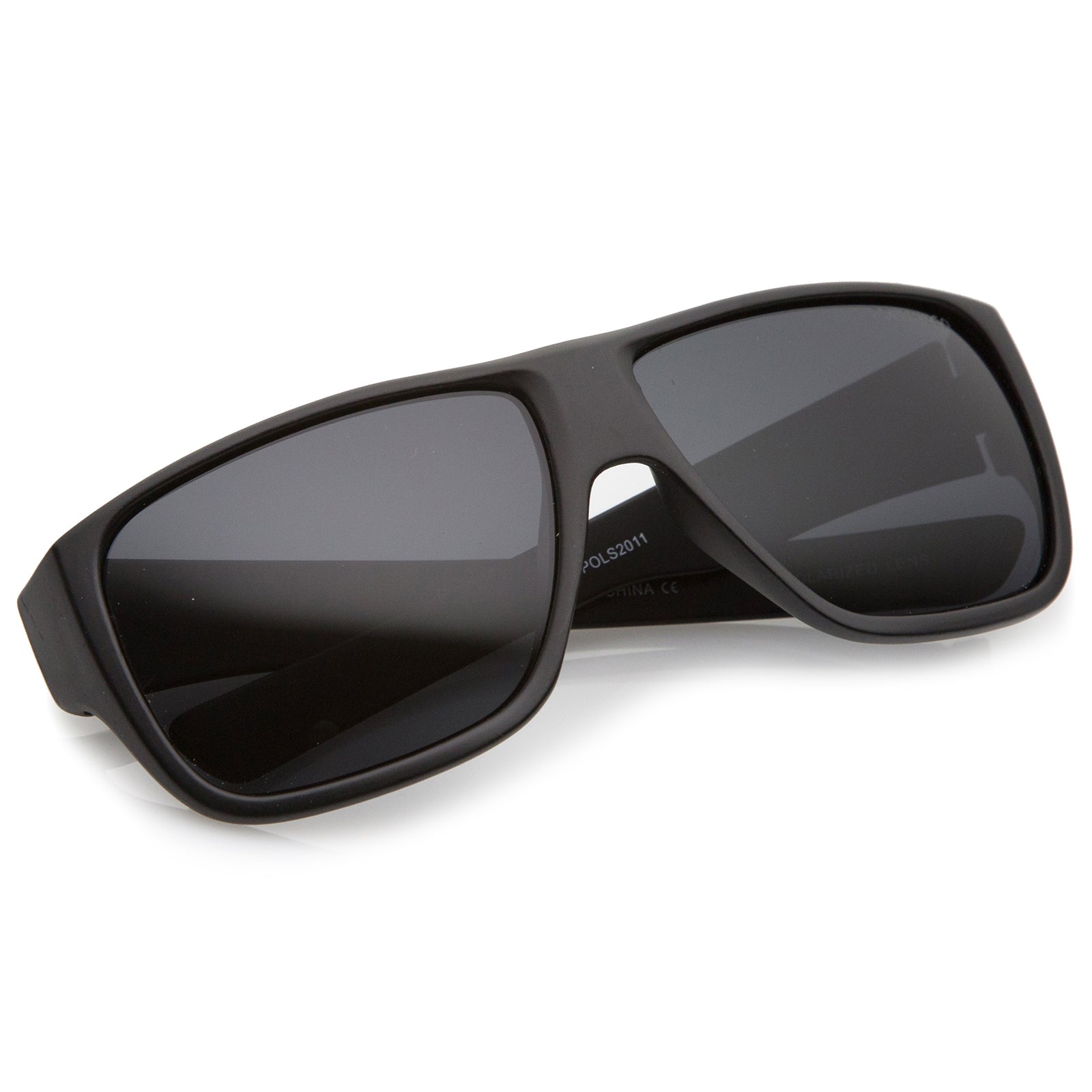 Flat Top Polarized Lens Square Black Sunglasses for Men - Matte