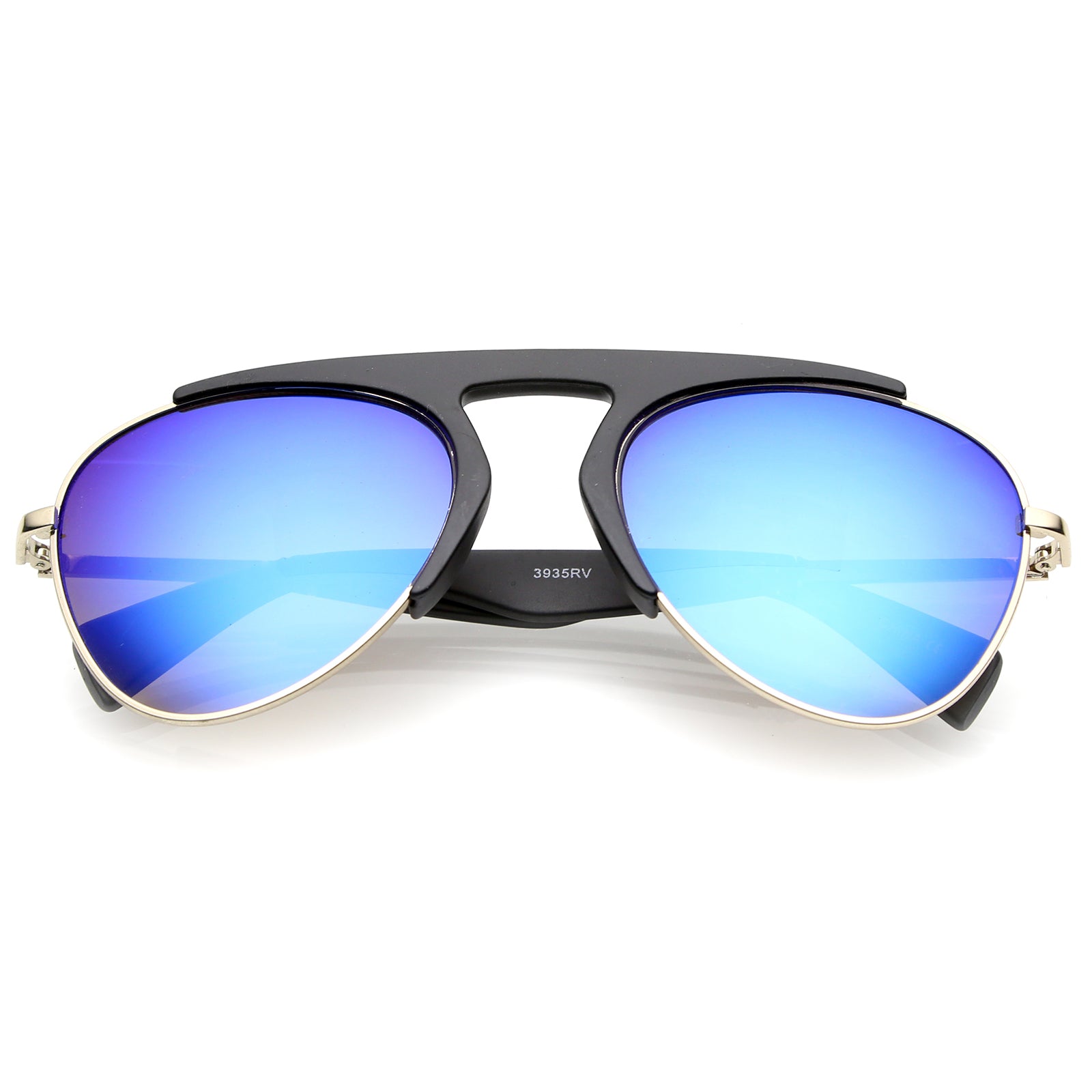 Matte Black-Gold / Blue Mirror