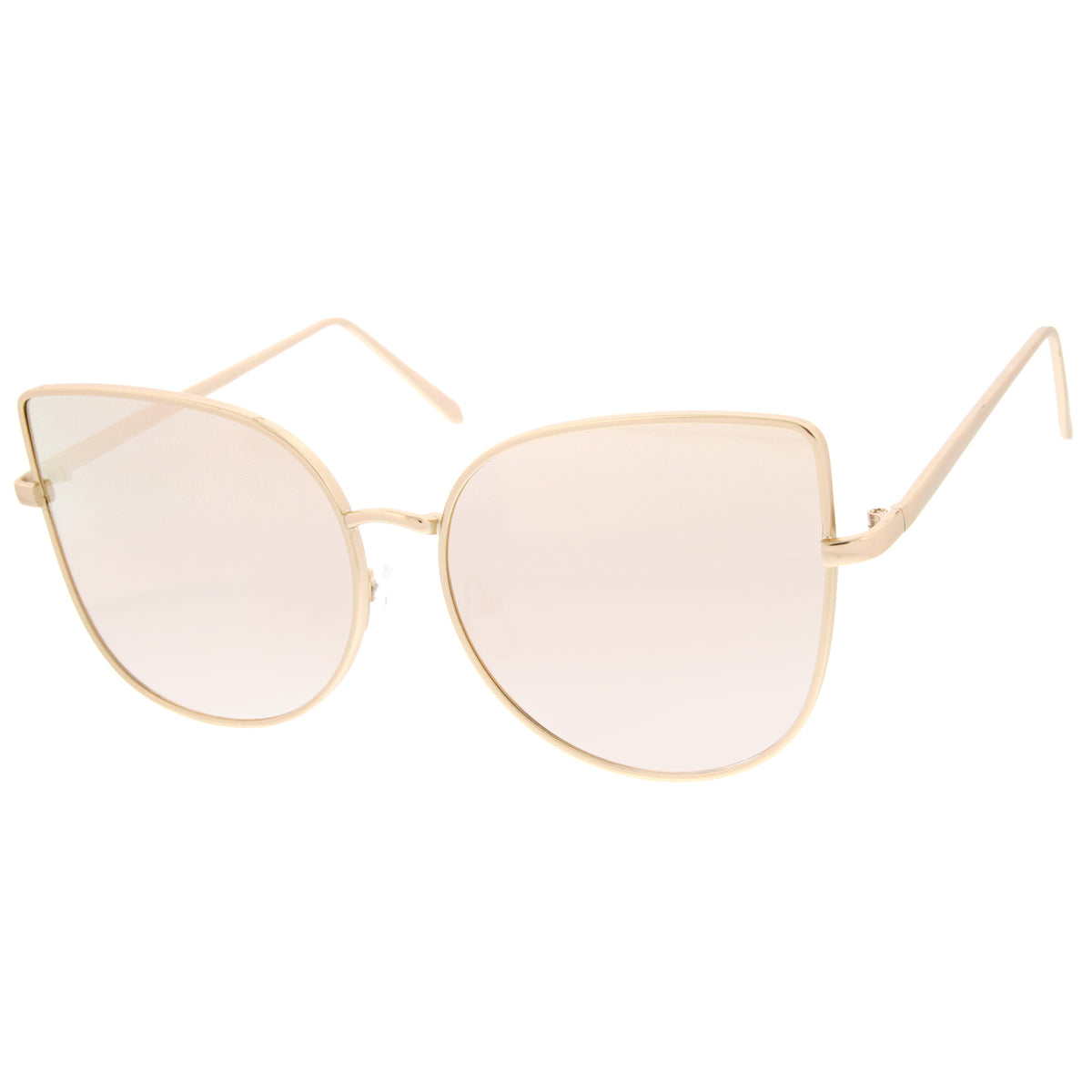 Oversize Slim Metal Frame Colored Mirror Flat Lens Cat Eye Sunglasses