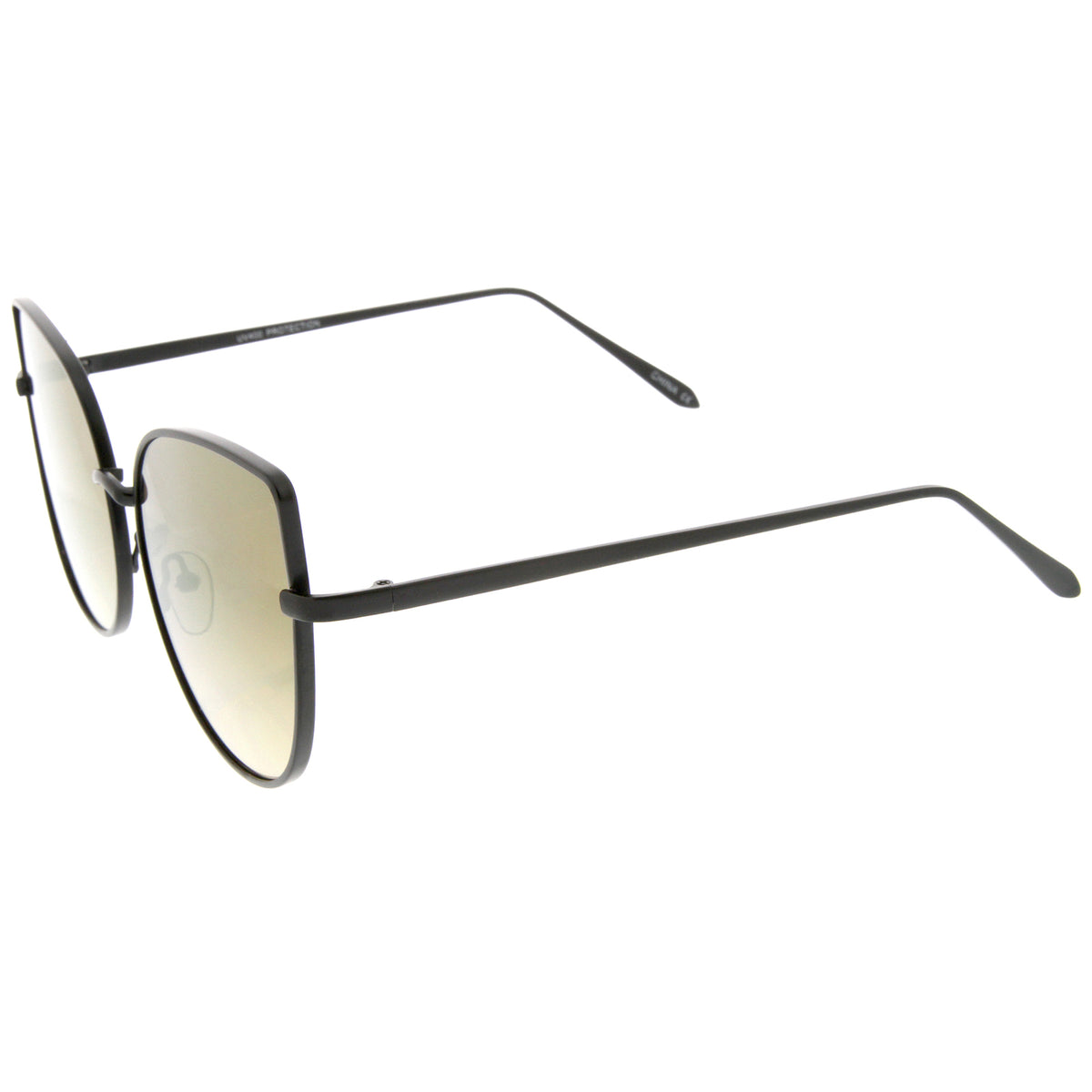 Oversize Slim Metal Frame Colored Mirror Flat Lens Cat Eye Sunglasses