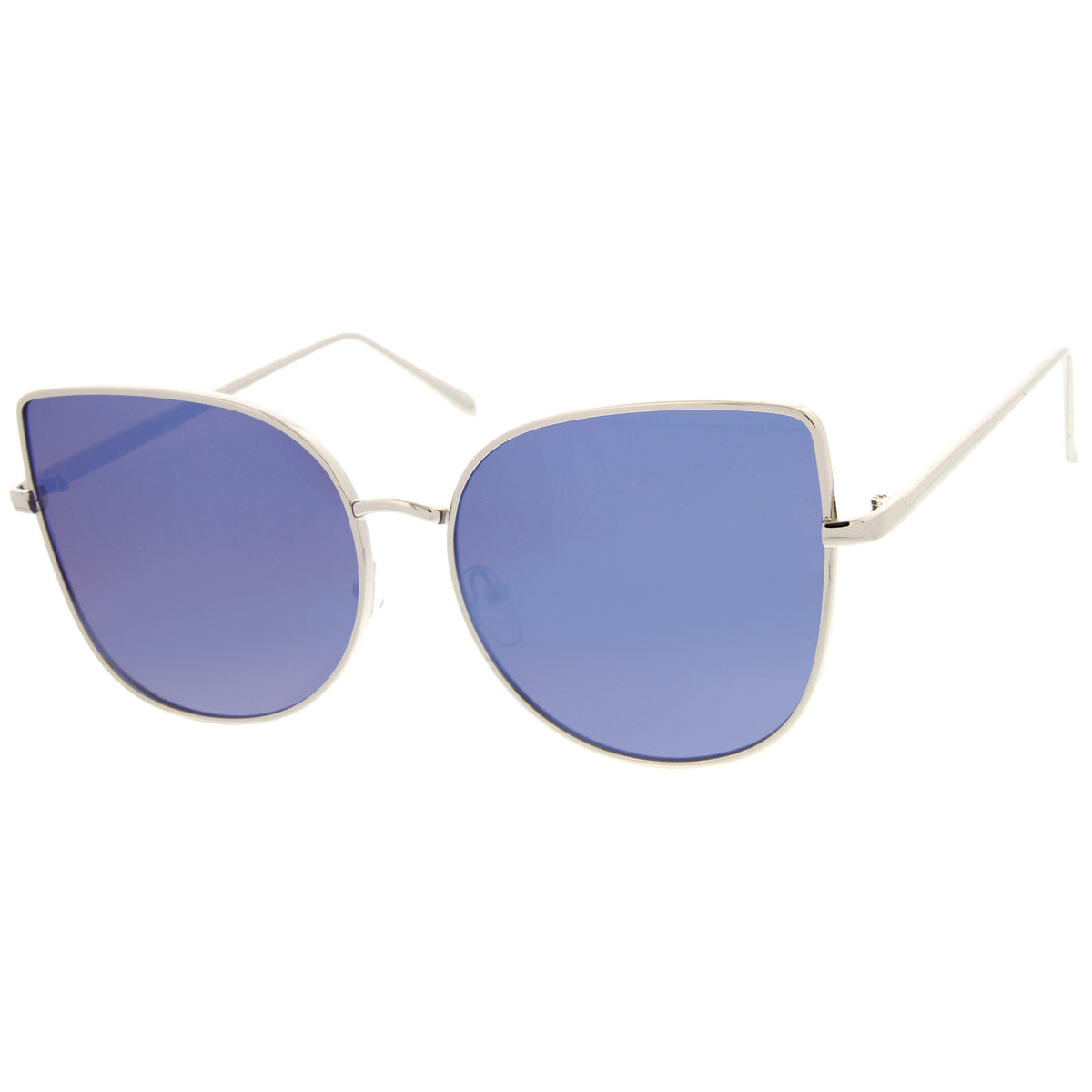 Oversize Slim Metal Frame Colored Mirror Flat Lens Cat Eye Sunglasses