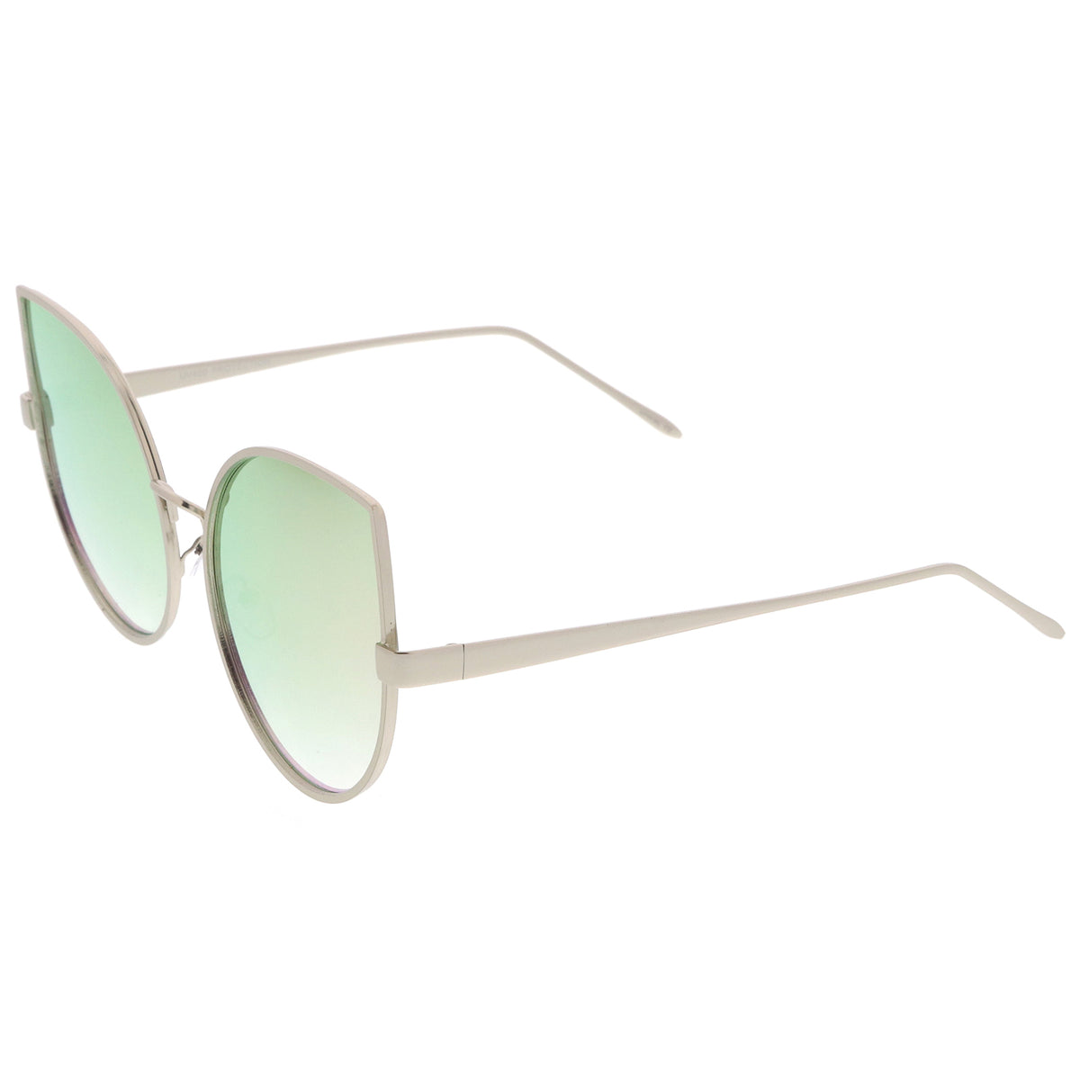 Oversize Slim Metal Frame Colored Mirror Flat Lens Cat Eye Sunglasses