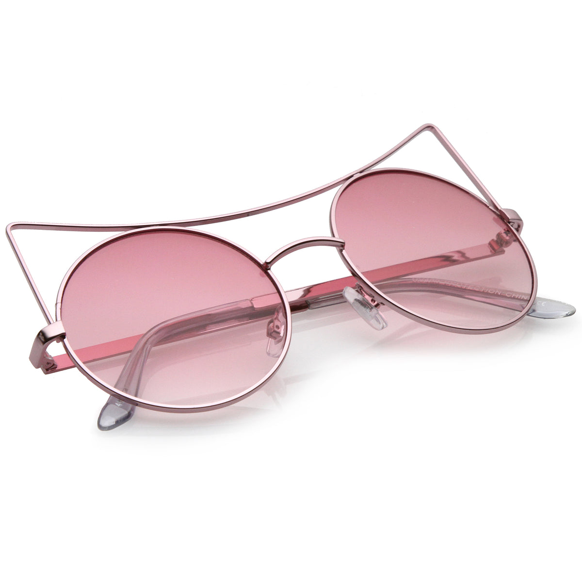 Women S Oversize Open Metal Gradient Round Flat Lens Cat Eye Sunglasse Sunglass La