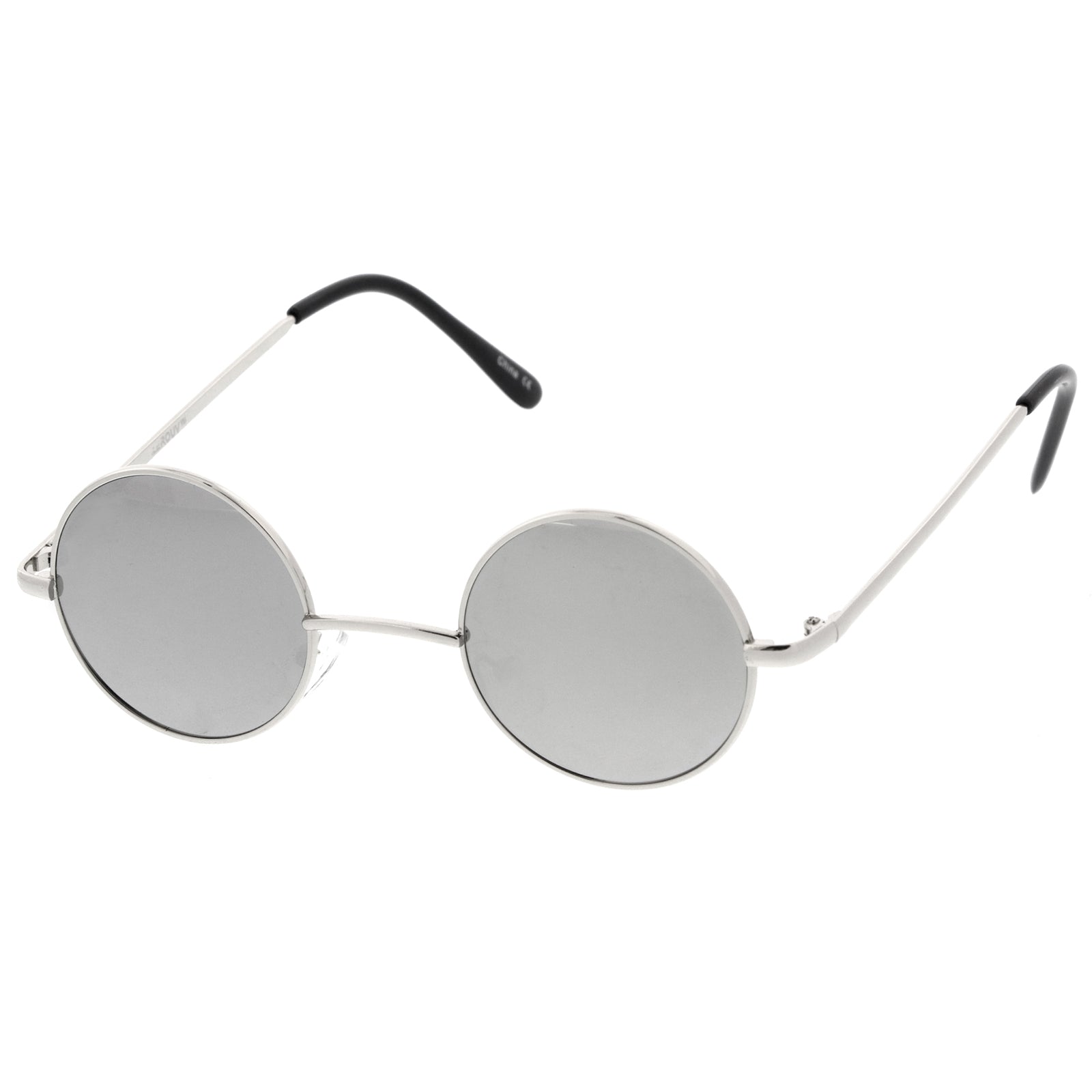 MADE IN ITALY teashades medium/small size round sunglasses man woman metal  matt black frame tempered glass black lens vintage 90 john Lennon -   Italia