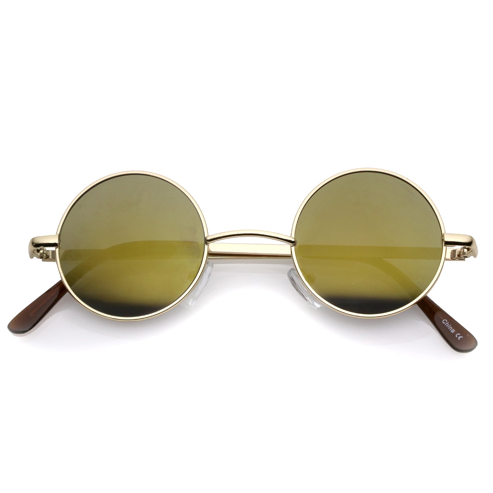 Lennon Style Round Circle Metal Sunglasses with Color Mirror Lens - sunglass