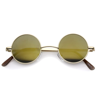 Lennon Style Round Circle Metal Sunglasses with Color Mirror Lens
