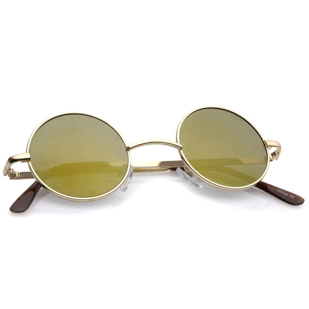 Lennon Style Round Circle Metal Sunglasses with Color Mirror Lens