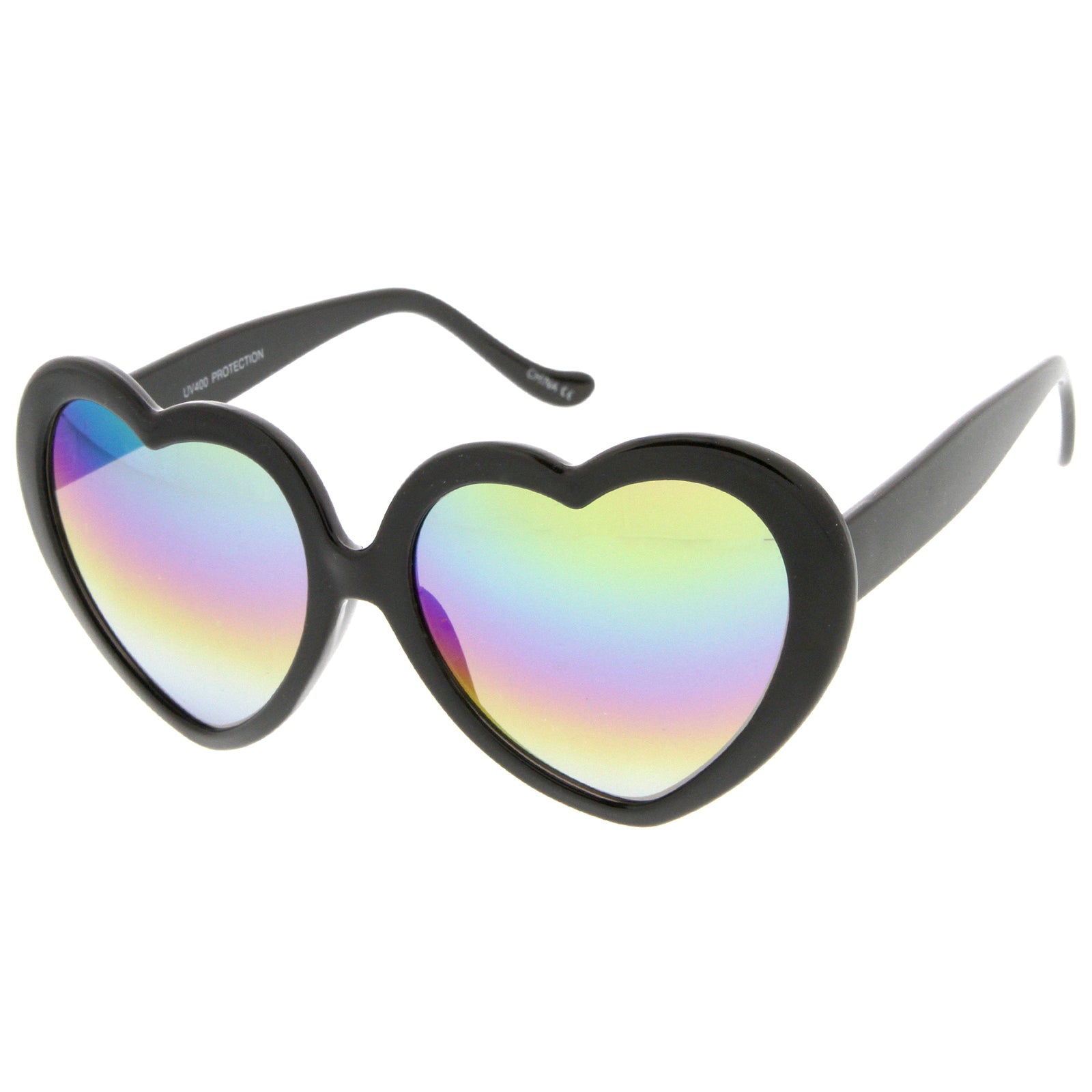 Women's Oversize Rainbow Colored Mirror Lens Heart Shaped Sunglasses 55mm