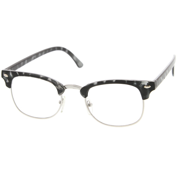 Retro Horn Rimmed Metal Nose Bridge Clear Lens Half Frame Eyeglasses 4 Sunglassla 