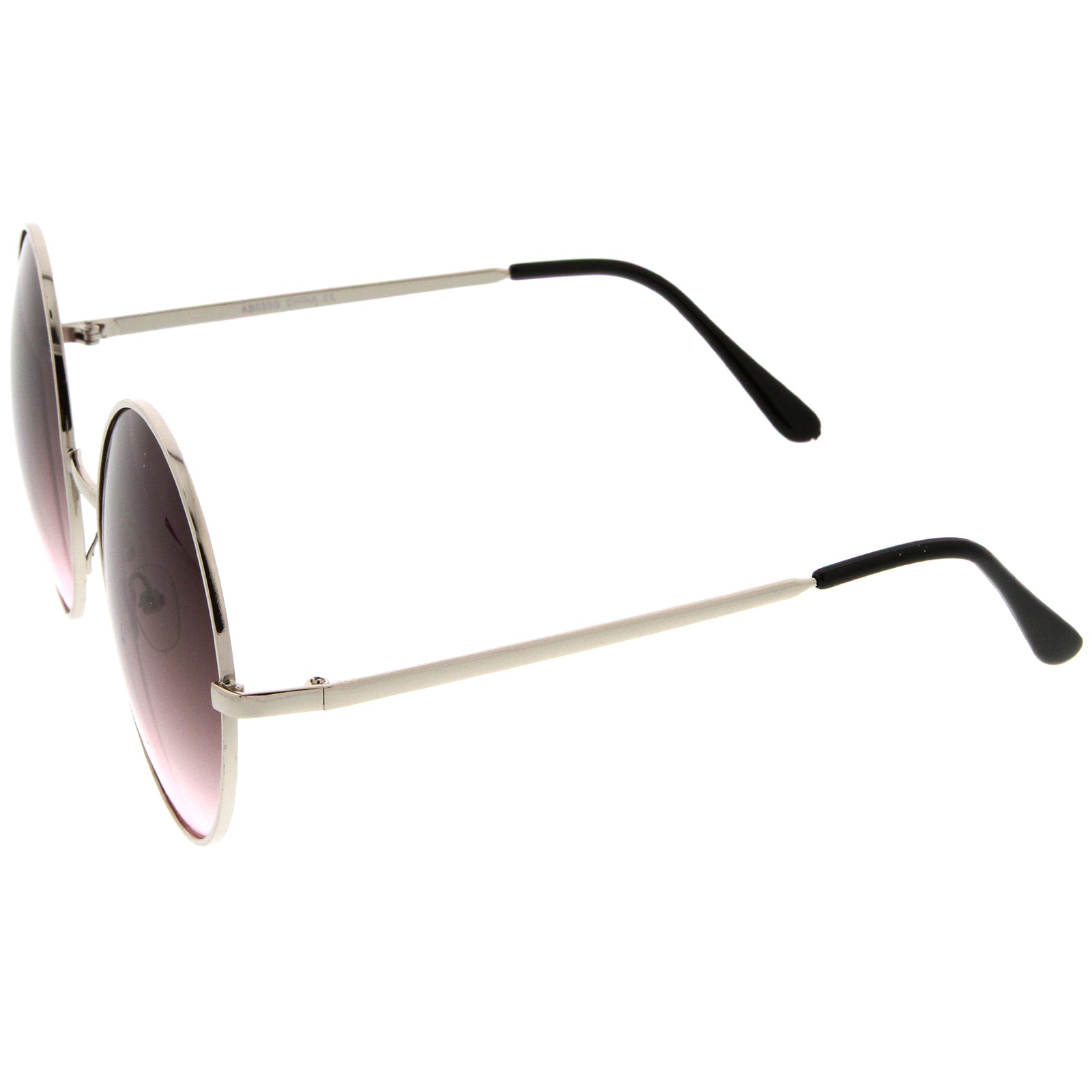 Super Large Oversize Slim Temple Round Sunglasses 61mm, Silver / Smoke