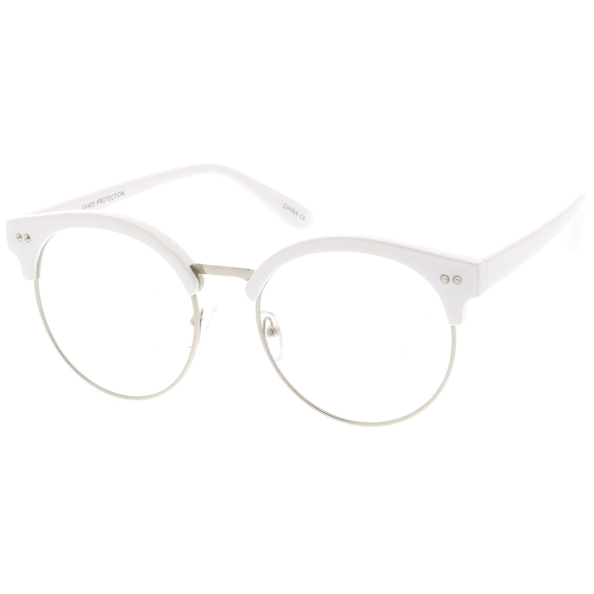 Classic Horn Rimmed Round Clear Flat Lens Half Frame Eyeglasses 55mm Sunglassla 