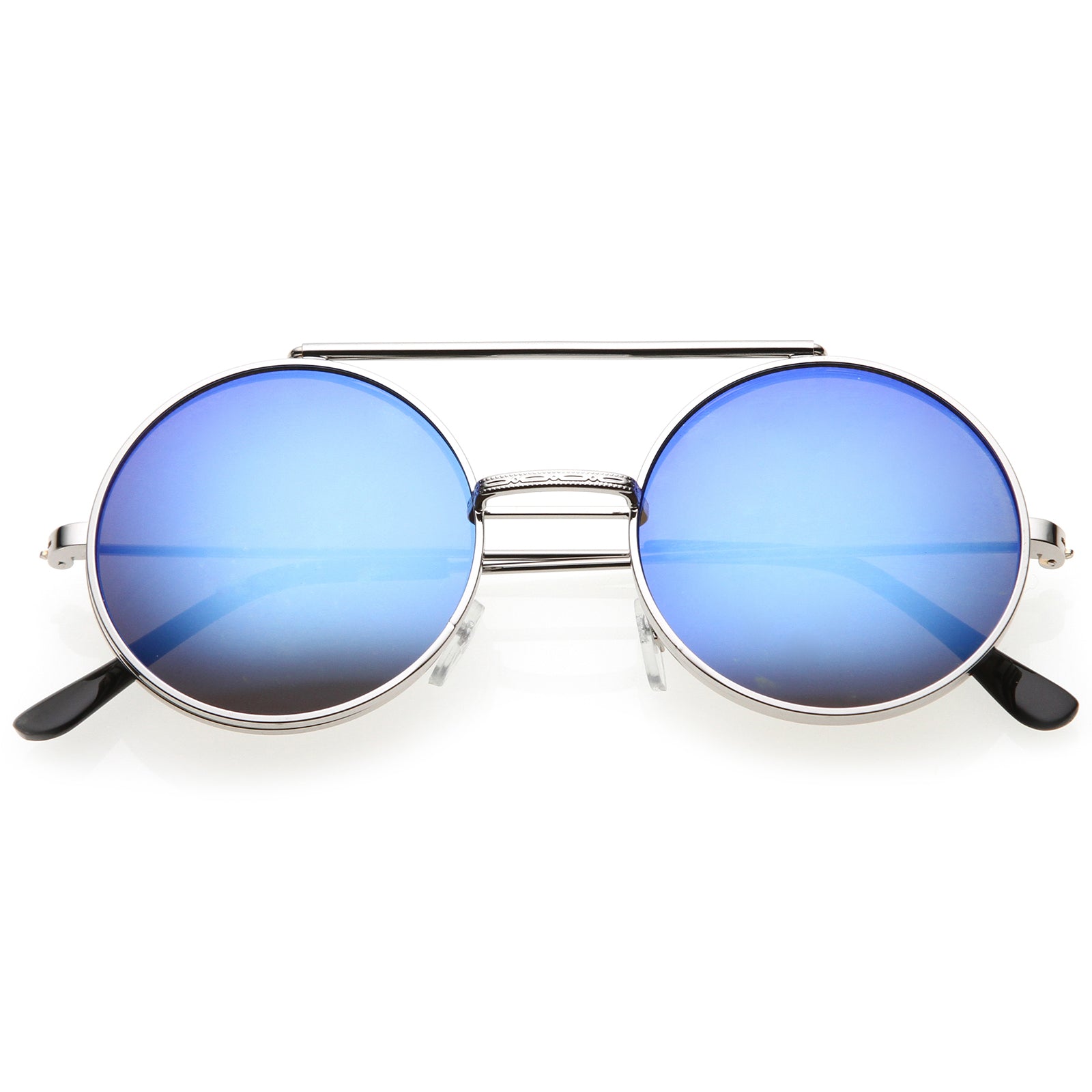 Men's Women's Round Shape Flip up Django Black Sunglasses Clear Blue  Mirrored | eBay