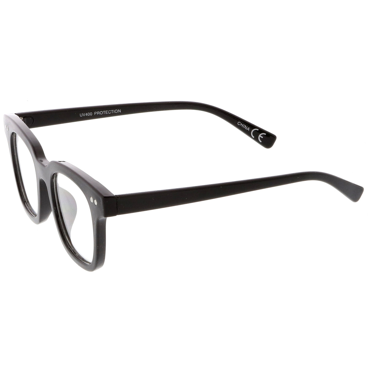 Modern Metal Rivets Square Clear Flat Lens Horn Rimmed Eyeglasses 46mm ...